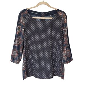 Mason Scotch Paisley Print Boho Top Navy Blue & Orange